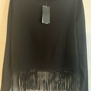 Black Fringe Long Sleeve Top